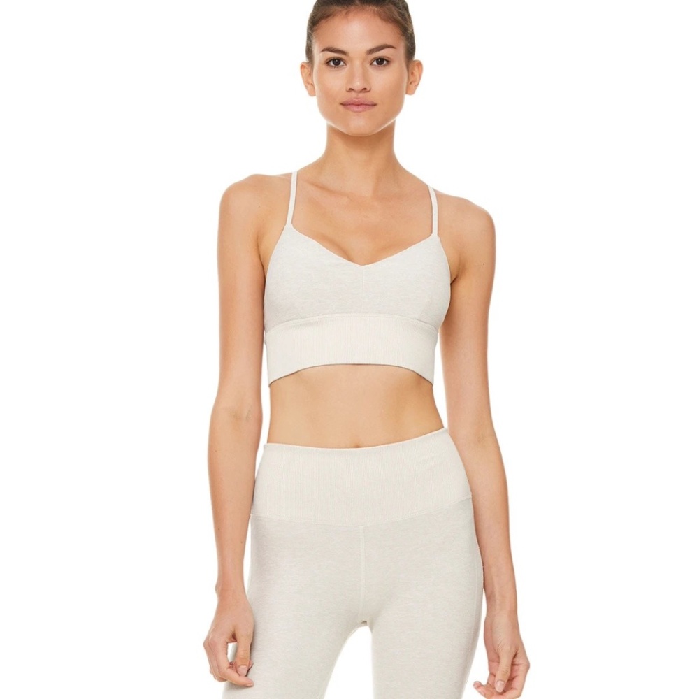 ALO Yoga AloSoft Lavish Oatmeal Beige Tan Sports Bra Top sz XS